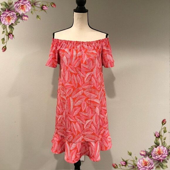 Open shoulder leaf print dress - Picture 1 of 9